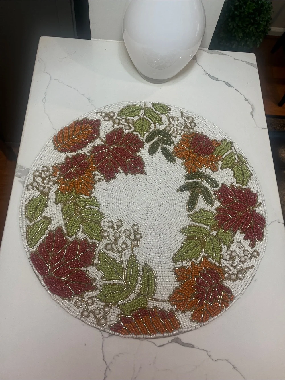 Tahari FALL LEAVES Beaded Placemat Charger 14” Multicolor Fall Thanksgiving NEW